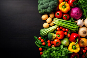 vegetable food vegetarian table background healthy green dark cooking ingredient fresh. Generative AI.