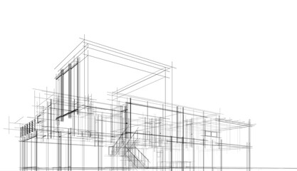 Architectural drawing of a house 3d rendering