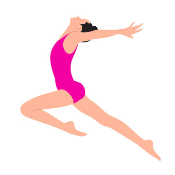 Gymnastics Girls In Leotards flat style vector , Women  Artistic Gymnastics ,practicing gymnastics moves in air vector image