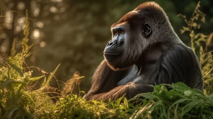 Obraz premium Gorilla siting in the wild. 
