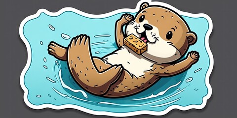 Art design in otter sticker die cut of wildlife with minimal concept. Decorated in cartoon graphic isolated on working space on desk background. Glorious generative AI.