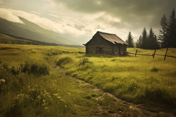 background of a hut in the middle of a meadow