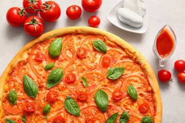 Tasty pizza margarita on white background