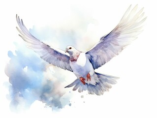 Dove Flying Free in the Clouds Watercolor-Style Bird Illustration [Generative AI]