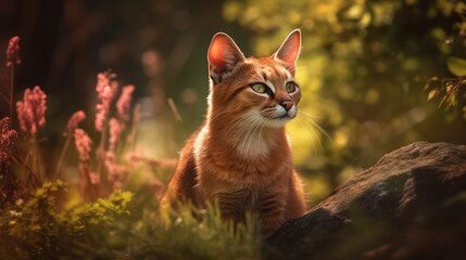 African Golden Cat in wild forest.