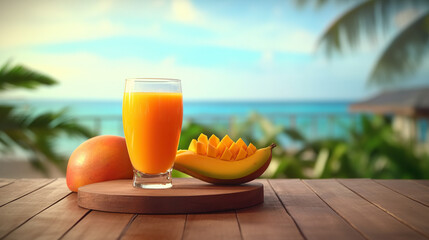 summer bank holiday, glass of mango juice, beautiful weather, generative ai