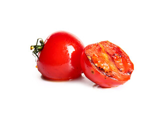 Tasty grilled tomatoes on white background