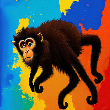  Brown spider  monkey animal  abstract colorful painting with generative AI technology