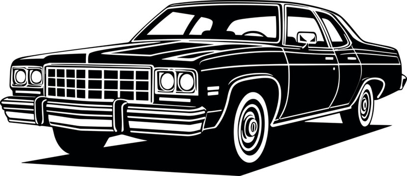 classic 80's American car in black over white