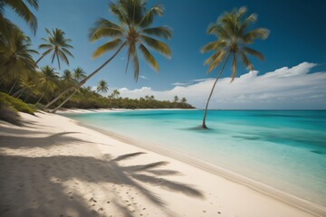 Plakat Ai generation Serene Beachscape with Palm Trees and Turquoise Waters