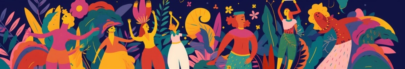 Beautiful holiday illustration with dancing people. Design for holiday celebration, Brazil Carnival or party, Generative AI