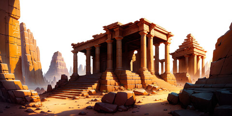 Ruins of the ancient temple. Columns. Egypt. Isolated on transparent background. Png.
