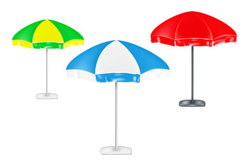 Color hexagonal patio umbrella realistic vector. Outdoor garden parasol. Beach sun shade. Easy editable illustration