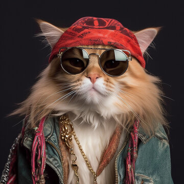 Cool cat with sunglasses and bandana