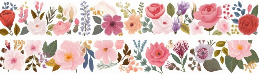 Beautiful flower collection of posters with roses, leaves, floral bouquets, flower compositions, Generative AI