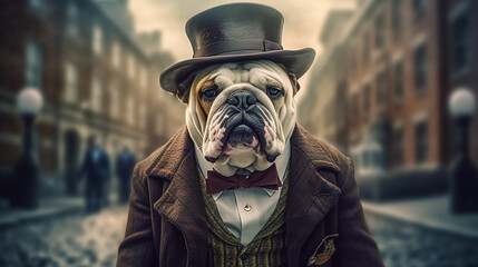 Fototapeta na wymiar Generative AI. Picture a well-dressed bulldog in a tailored suit