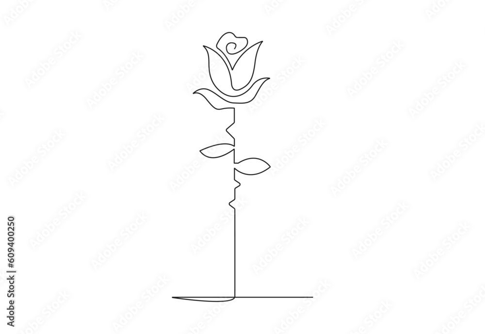 Wall mural Continuous one line drawing a rose vector illustration. Premium vector. 