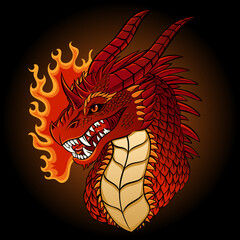 Portrait red fire dragon head tattoo vector fantasy