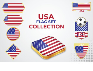 USA Flag Set Collection with Golden Border