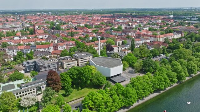 Drone shot of Large broadcasting hall NDR ( Gro&szlig;er Sendesaal NDR ) , a Live music venue in Hanover, Lower Saxony , Germany