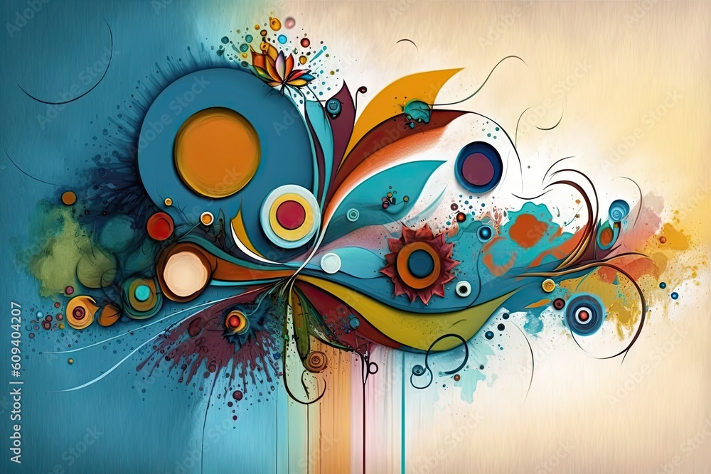 Poster abstract colorful background with circles and flowing paint