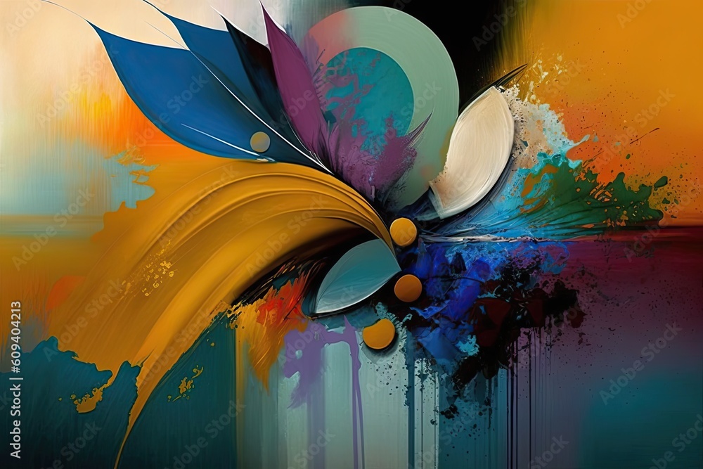 Poster abstract background of multicolored paint strokes with chaotic shapes and flowing down