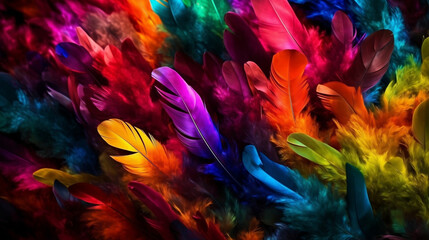 Multicolored Feathers Background. Generative ai.