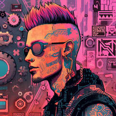 "Neo-Futurist: Cyberpunk-Styled Male Character Embraces the Techno-Dystopian Era"