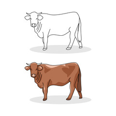 cow vector for colored book isolated on white template design