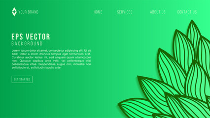 Abstract green web background of doodle shapes, lines on green background with blank space in center for text. Minimalist wavy background.