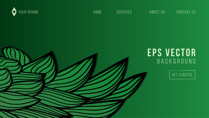 Abstract green web background of doodle shapes, lines on green background with blank space in center for text. Minimalist wavy background.
