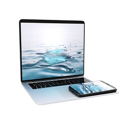 laptop with water screen transparent png