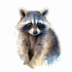 Raccoon Portrait Watercolor-Style Animal Illustration with White Background [Generative AI]