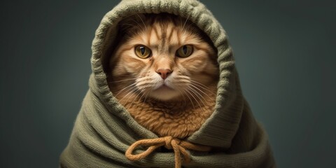 Cat wrapped up in a woolen clothes, concept of Cuddly, created with Generative AI technology