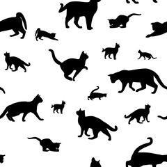 Feline Elegance: A Seamless Pattern of Silhouette Cats in Purrfect Poses AI-generated