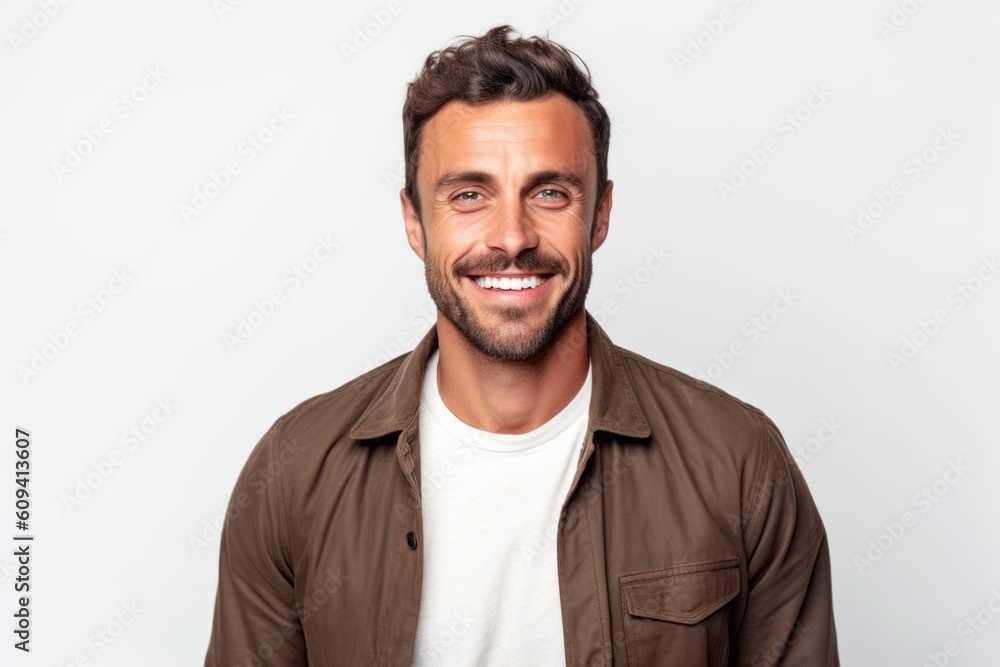 Wall mural portrait of a happy young man looking at camera on a white background