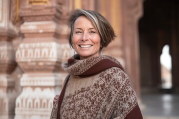 Portrait of happy senior woman in front of the Taj Mahal
