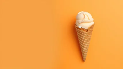 Foto auf Alu-Dibond Ice cream cone on colored background, minimal style. Creative summer banner. Created with Generative AI © Lazy_Bear