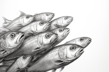 Sardine fish drawing, sardine fish pencil drawing vintage. Generative Ai.. - obrazy, fototapety, plakaty