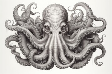 Octopus pencil drawing vintage. Generative Ai.