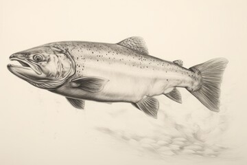 Salmon fish  drawing, Salmon fish pencil drawing vintage. Generative Ai.