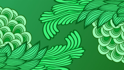 Excellent abstract green background with doodle lines. Vector illustration