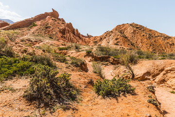 Skazka (Fairytale) Canyon - the most unusual and picturesque gorge on the southern shore of Issyk-Kul, the main attraction in the vicinity of the lake, Kyrgyzstan