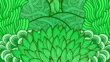 Excellent abstract green background with doodle lines. Vector illustration