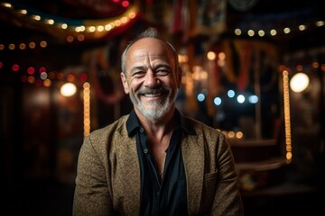 Fototapeta premium Portrait of a happy senior man at the fair in the evening