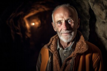 Obraz premium Portrait of a senior man in an underground mine. Selective focus.