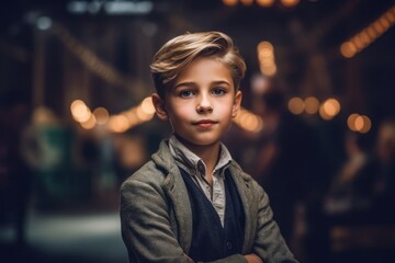 Obraz premium Portrait of a cute little boy with blond hair in a coat.