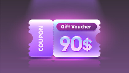 Coupon special voucher 90 dollar, Check banner special offer. Vector illustration