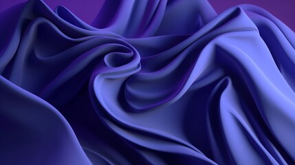 3d render, abstract violet blue background with layered textile, folded cloth macro, wavy fashion wallpaper, Generative AI