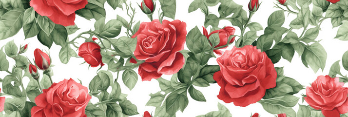 A bunch of red roses on a white background. Generative AI.